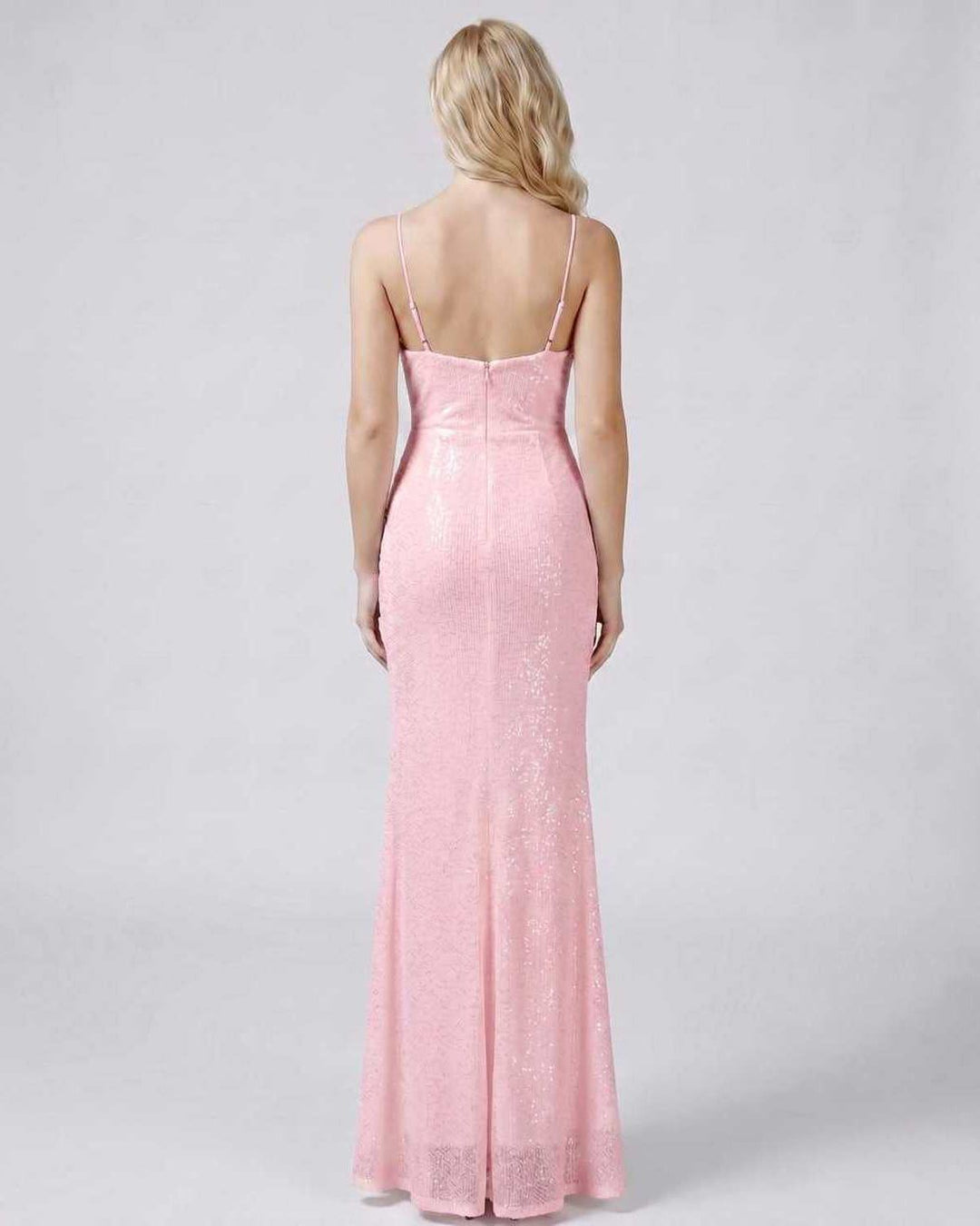 Elegante vestido maxi, lentejuelas, cuello V, para fiesta y noche.