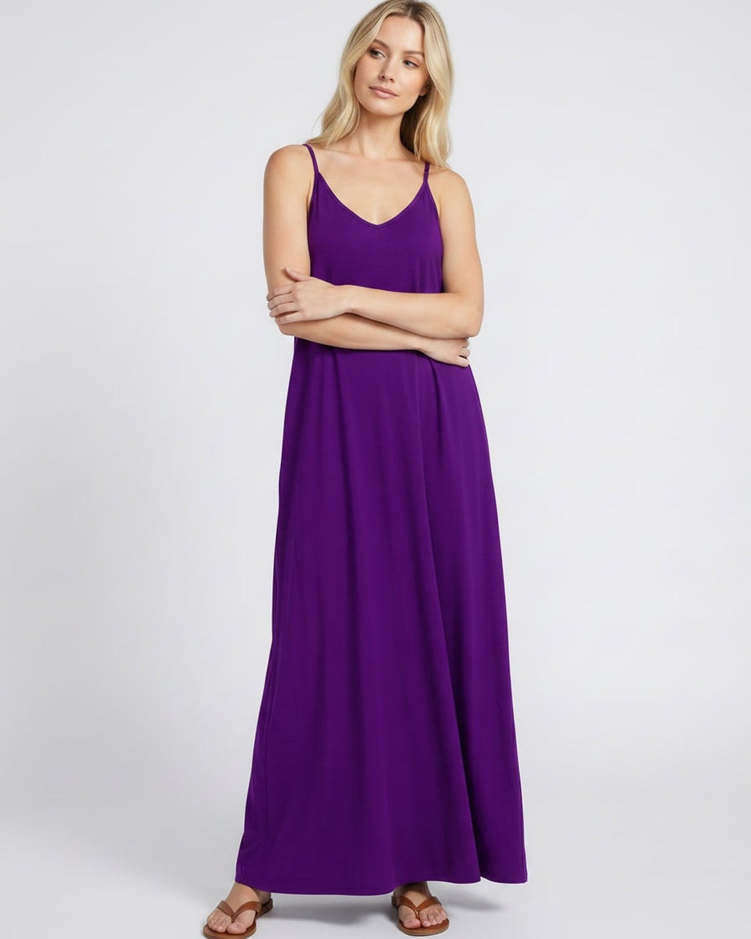 Vestido veraniego sin mangas con escote V y bolsillos, perfecto para mujer.