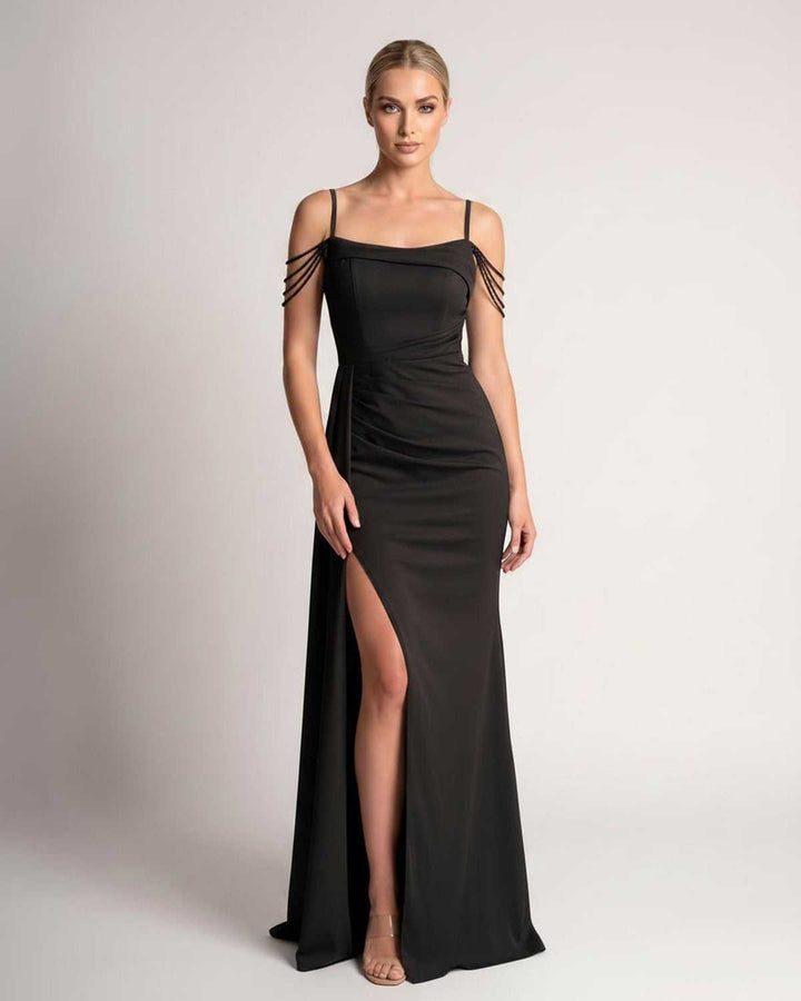 Vestido de noche formal para bodas, tirantes finos, estilo deslumbrante.