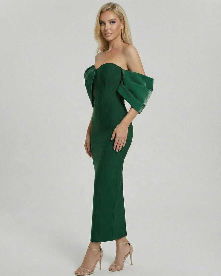 Elegante vestido midi Verona para mujer, silueta esculpida, ideal para cóctel y fiesta.