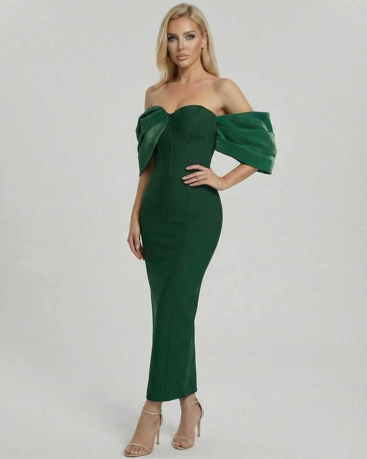Vestido midi de noche para mujer, Verona, silueta esculpida, perfecto para eventos formales.