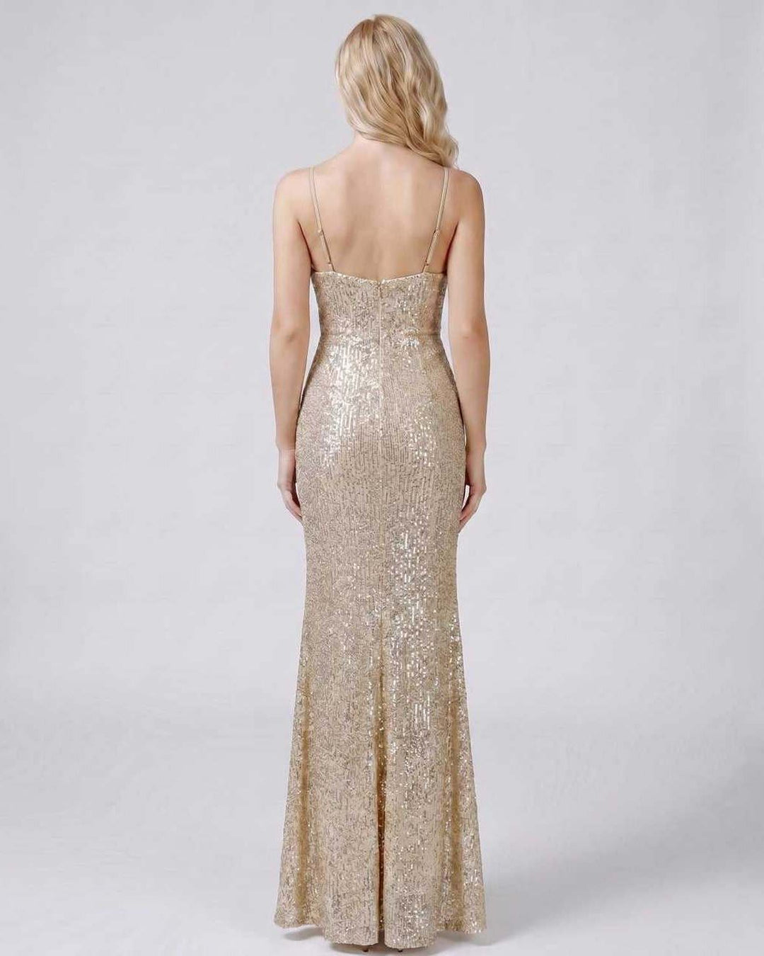 Vestido de noche sin mangas, lentejuelas, cuello V, para invitada.