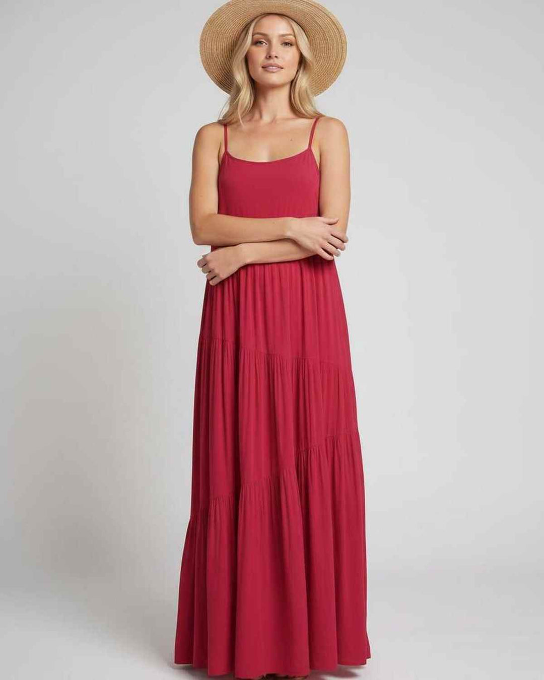 Vestido maxi de verano, sin mangas, para un look fresco.
