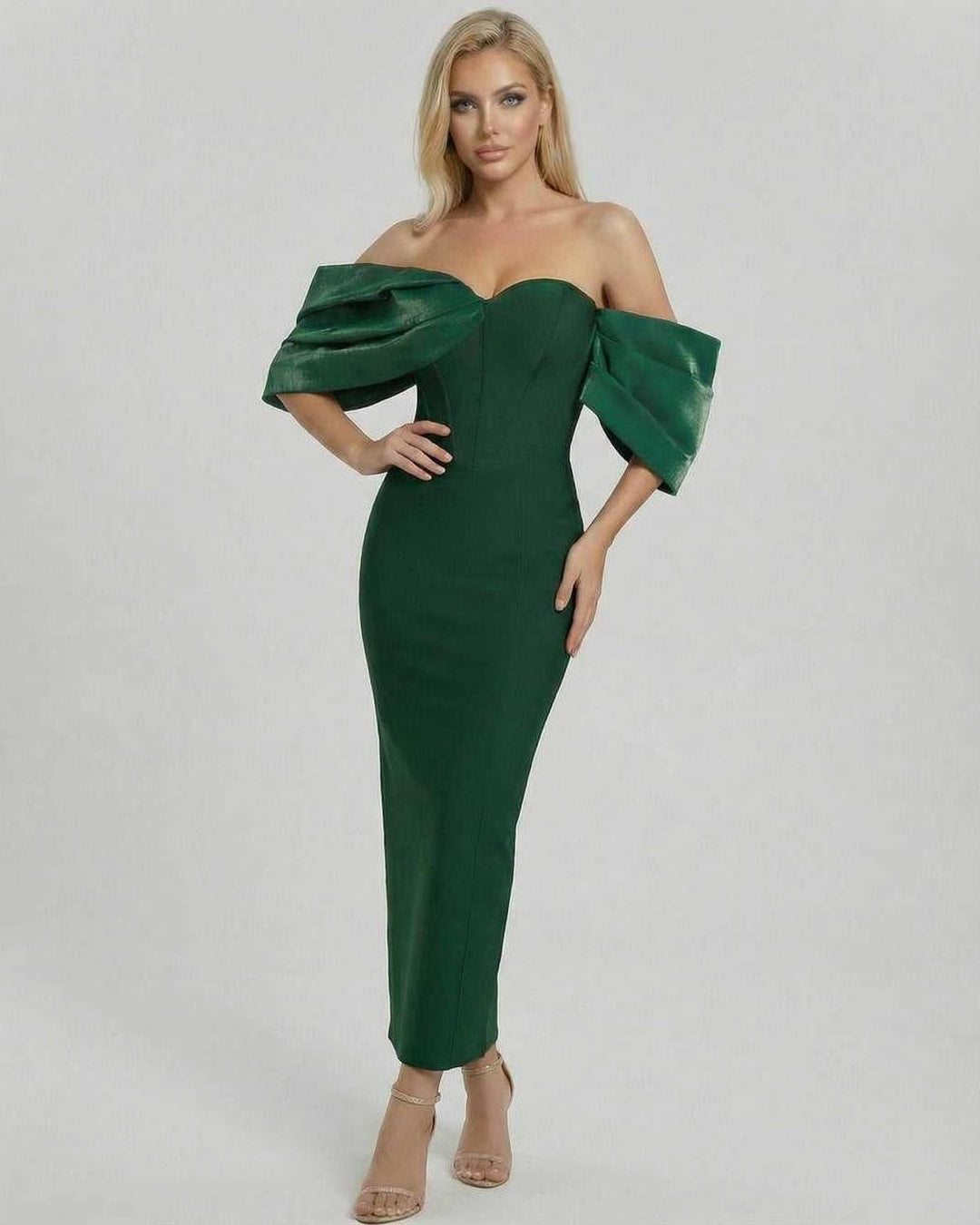 Vestido midi formal Verona para mujer, estilo esculpido, ideal para cenas elegantes y noche.