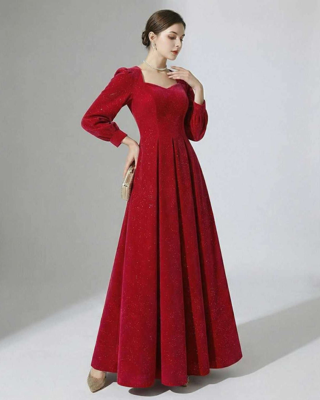 Vestido maxi blanco para mujer, elegante y formal, con manga abullonada, perfecto para eventos de noche.
