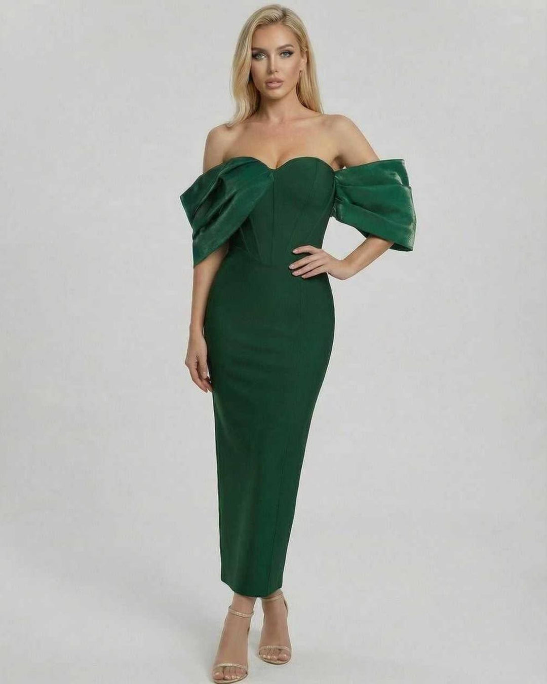 Vestido midi Verona elegante, estilo esculpido que realza la figura femenina, ideal para fiestas.