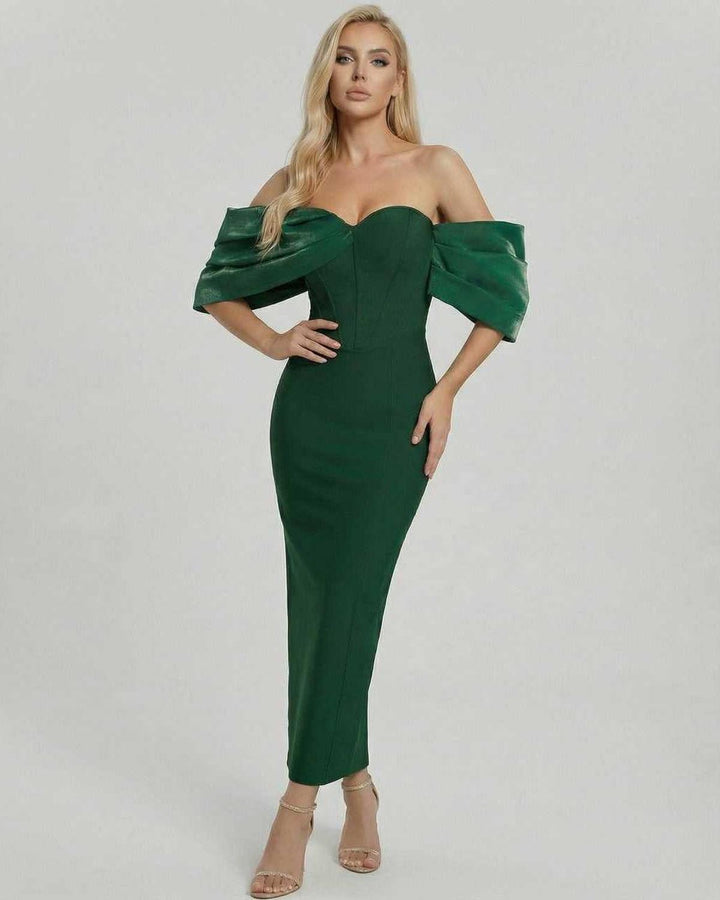 Vestido midi Verona elegante para mujer, estilo esculpido, ideal para fiesta y cóctel.