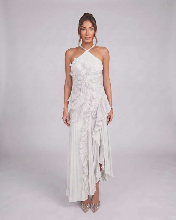 Ropa elegante: Vestido maxi asimétrico sin mangas para mujer, ideal para fiesta y eventos.