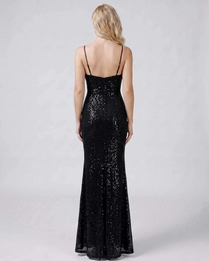Vestido de lentejuelas para mujer, cuello V, maxi, perfecto para noche.