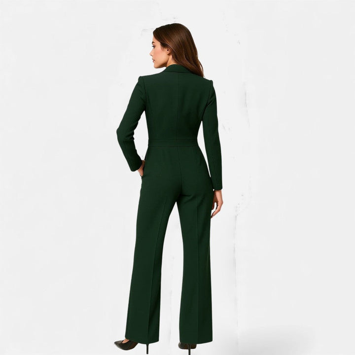 Mono largo elegante mujer, atrevido escote V, manga larga. Perfecto para lucir sofisticada en fiestas.
