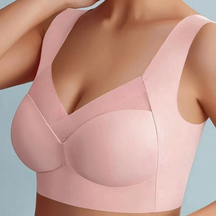 Detalle del tejido elástico del sujetador sin costuras, ajuste perfecto y comodidad para mujer.