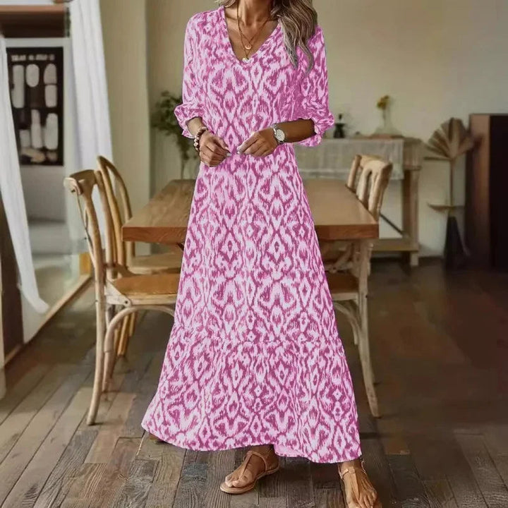 Vestido casual de verano para mujer, escote en V profundo, mangas cortas. Tejido fluido para máxima comodidad.