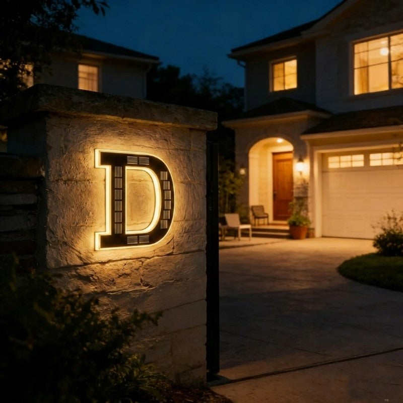 Luz de número casa LED, alimentada por panel solar, resistente exterior.