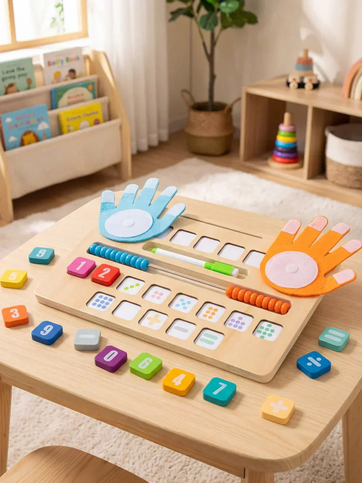 Juego interactivo de matemáticas para niños. Ábaco de madera con números, fomenta el conteo y aprendizaje temprano.