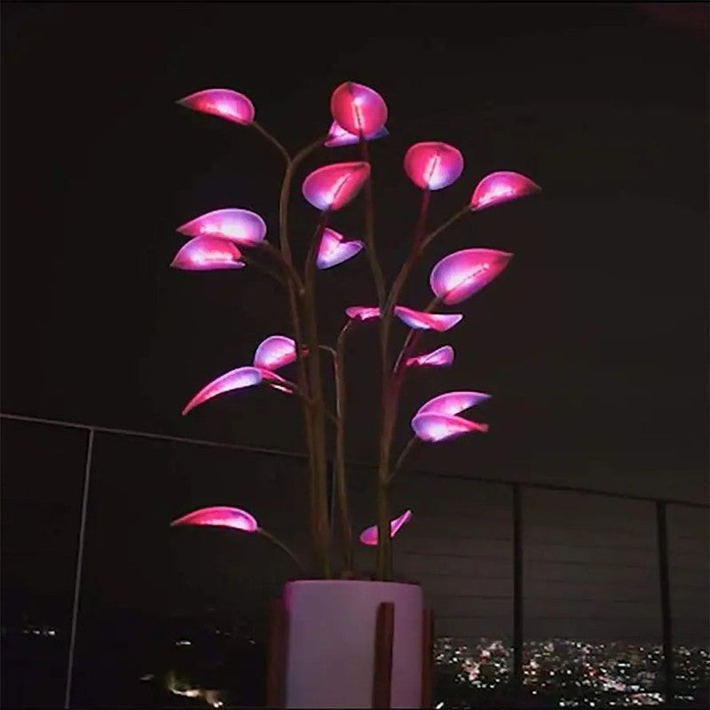 Lámpara de pie LED botánica programable para interiores. Iluminación inteligente con planta artificial.
