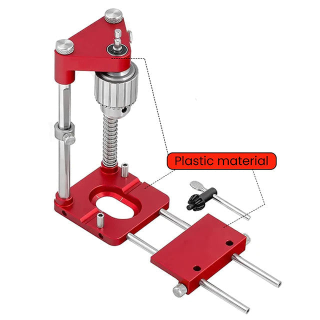 Localizador de taladro ajustable para madera, garantiza perforaciones precisas en proyectos de carpintería.