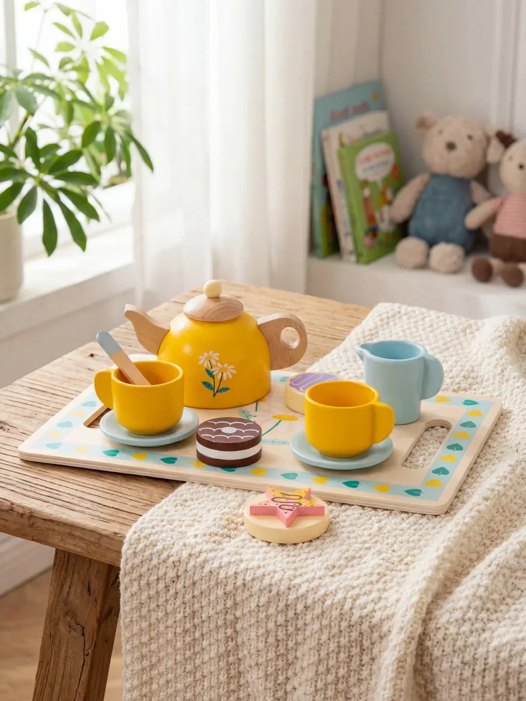 Juguete de cocina de madera para niños: juego de té didáctico, ideal para juego de roles y desarrollo infantil.