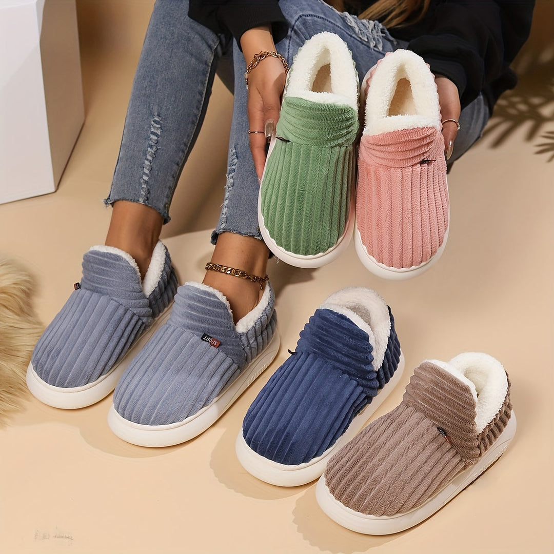 Zapatillas de casa de felpa cálidas para mujer, suela antideslizante para invierno.