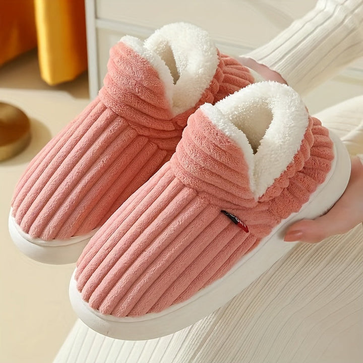 Comodidad invernal: zapatillas de casa de felpa para mujer, cálidas y antideslizantes.