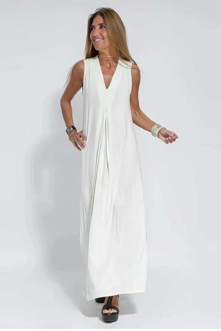 Vestido casual talla grande, diseño maxi sin mangas y cuello V, versátil para cualquier ocasión.