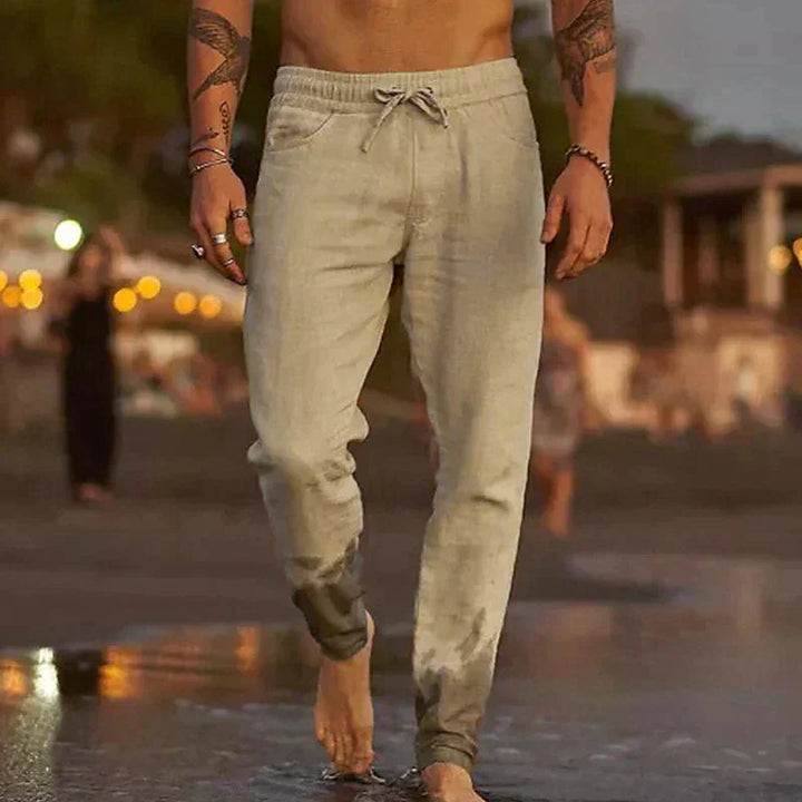 Pantalones clásicos LinoVibe de lino para hombre, frescos y cómodos. Estilo urbano casual, perfectos para verano.