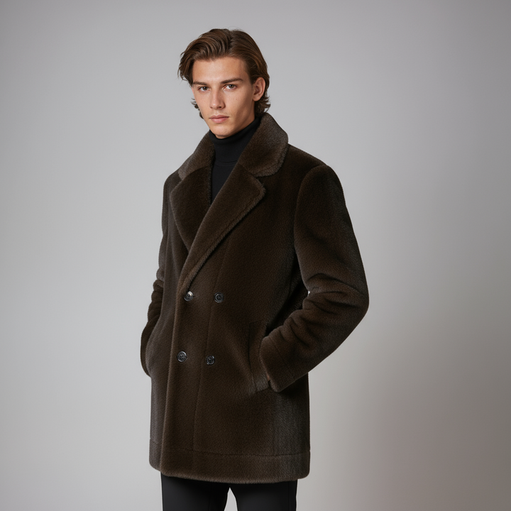 Chaqueta de invierno para hombre con cuello de pelo, perfecta para el frío y un look sofisticado. Abrigo cálido.