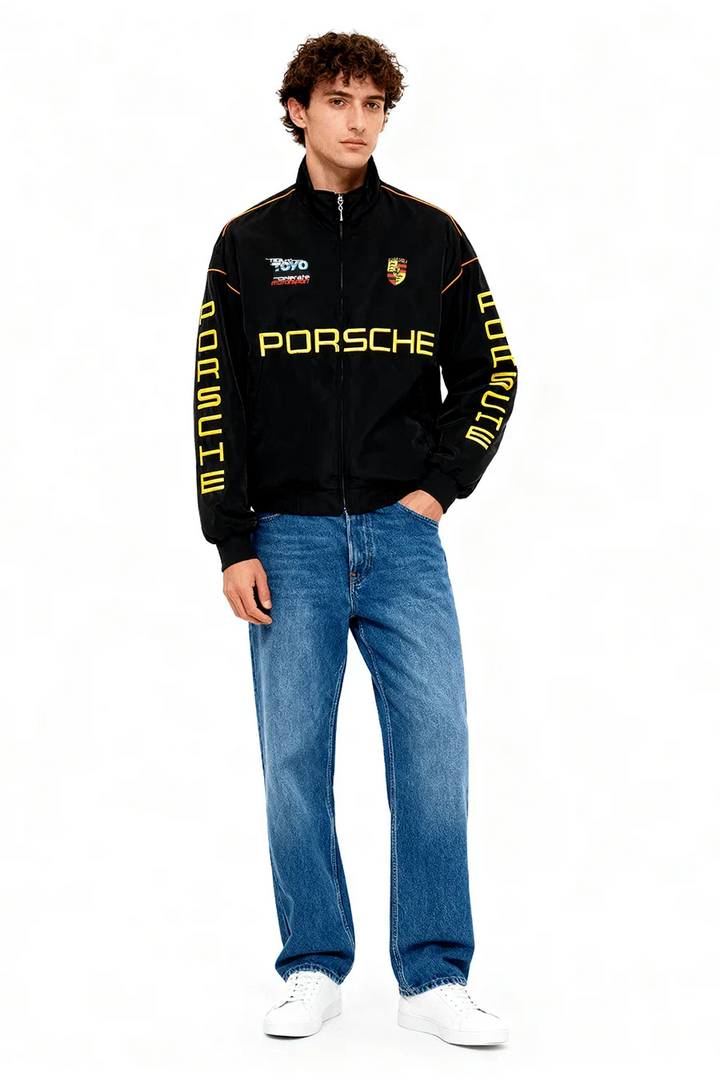 Chaqueta de colección vintage unisex, estilo retro auténtico para automovilismo, combina confort y calidad.