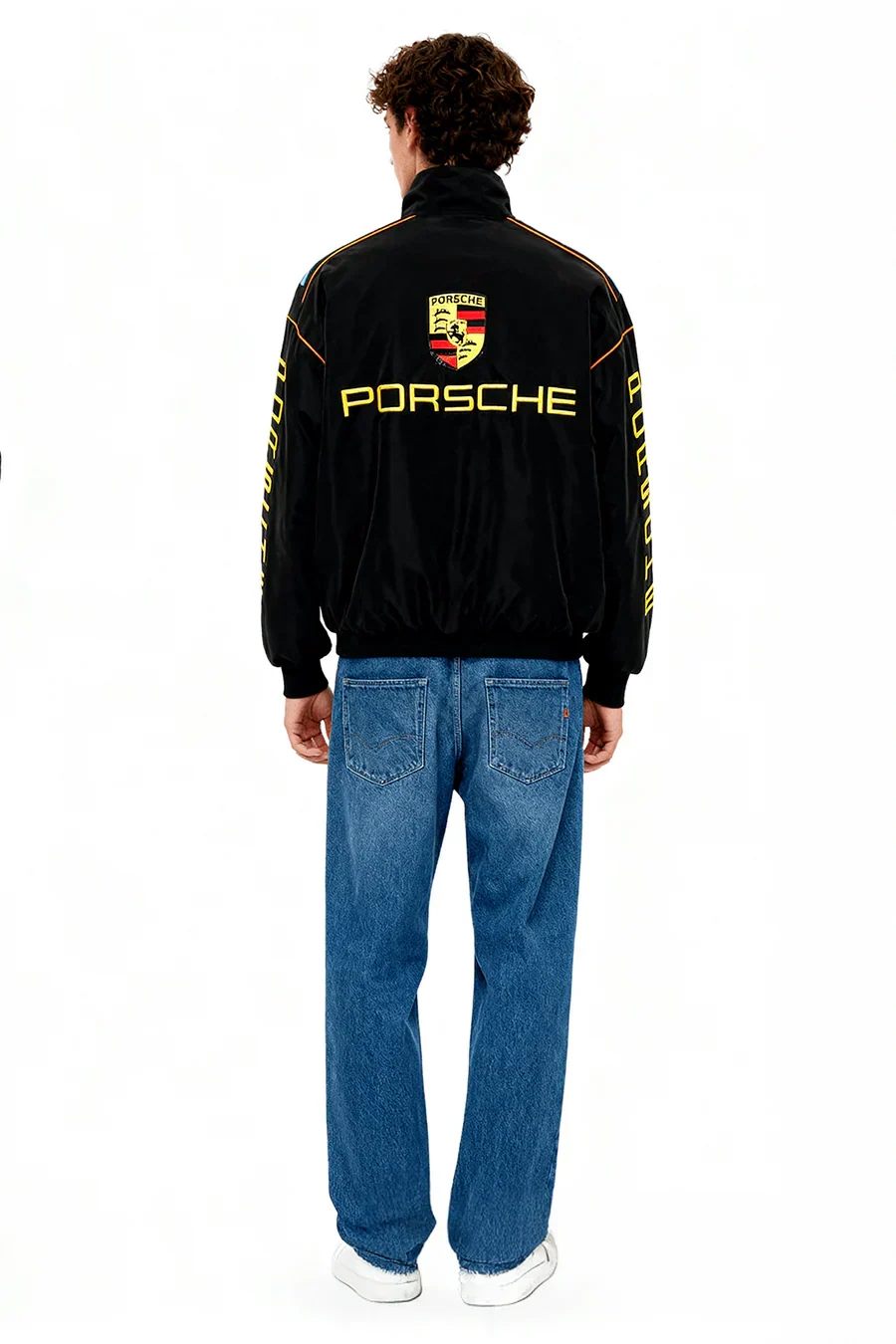 Chaqueta de carreras vintage unisex con diseño retro para automovilismo. Confort y estilo clásico en moda urbana.