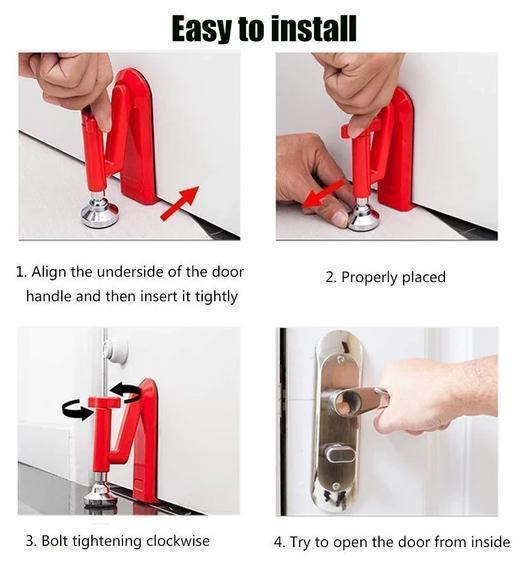Cerradura de puerta portátil de metal resistente, diseño compacto para seguridad en viajes y casa, máxima protección.