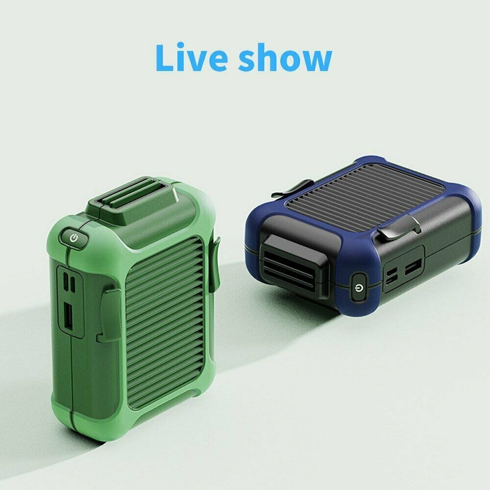 Mini ventilador de cintura recargable para verano. Aire personal manos libres, perfecto para viajes y trabajo exterior.