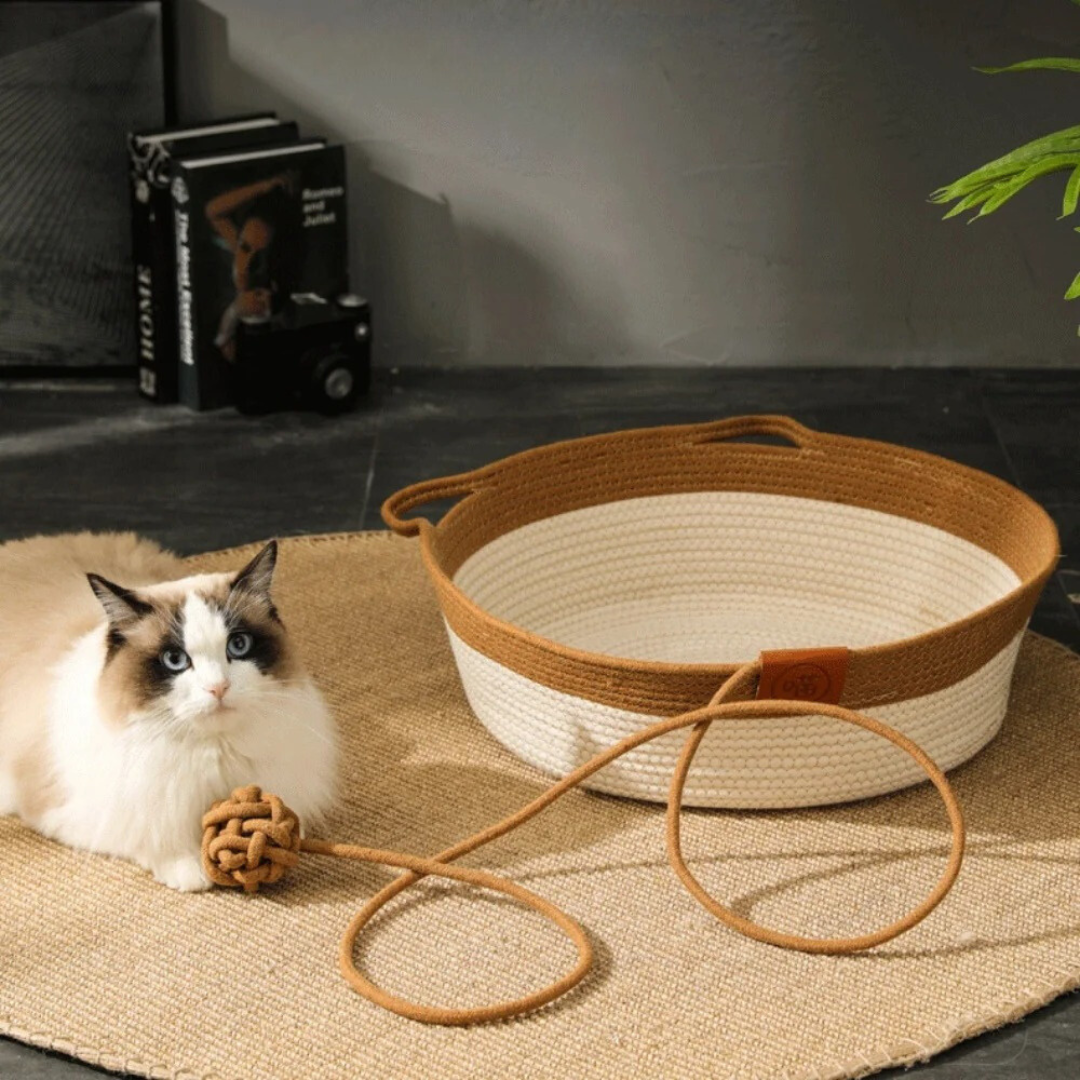 Cama para gatos de cuerda de algodón natural, duradera y acogedora, mueble ideal para el confort felino.