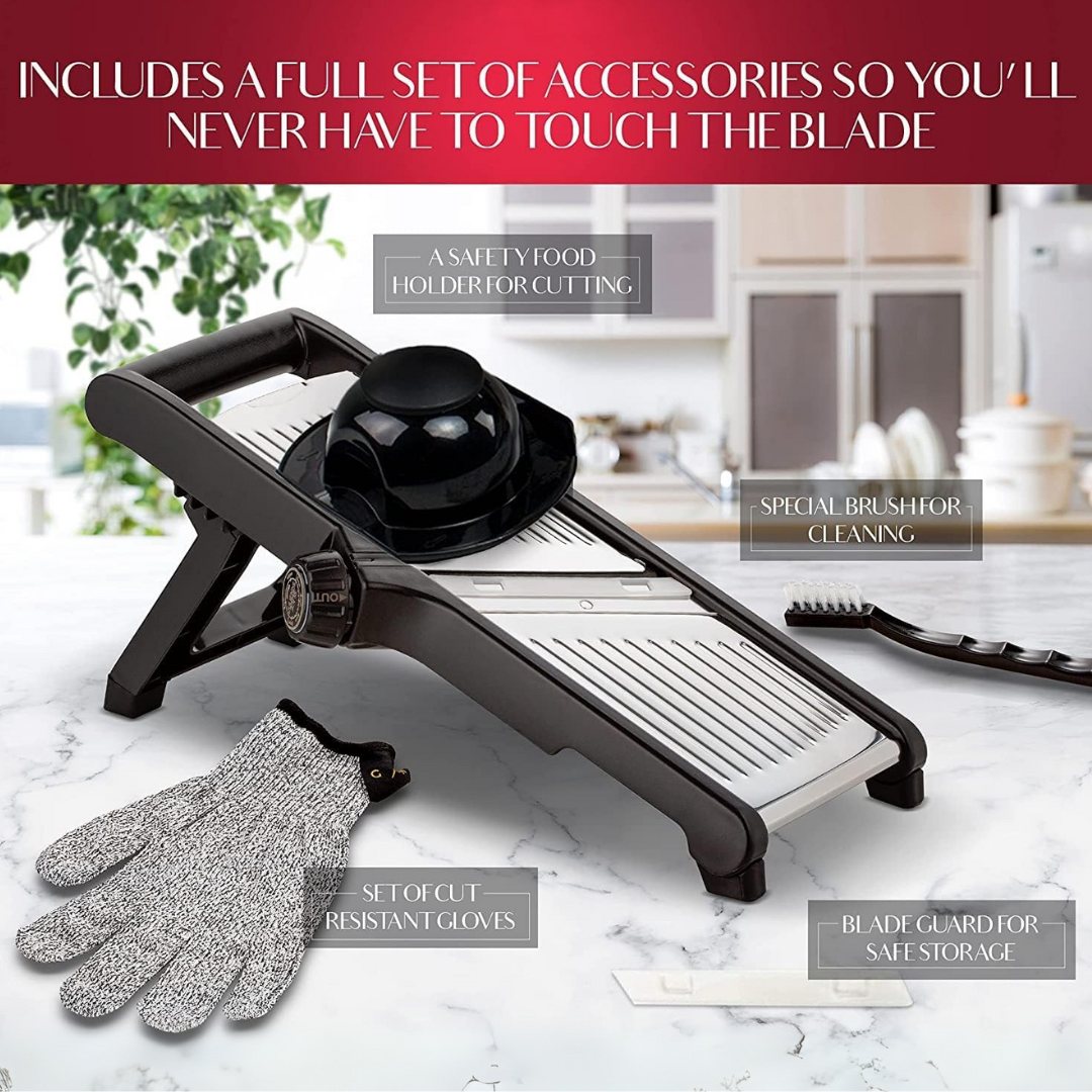 Mandolina profesional ajustable para un corte preciso de verduras y patatas, utensilio de cocina seguro.