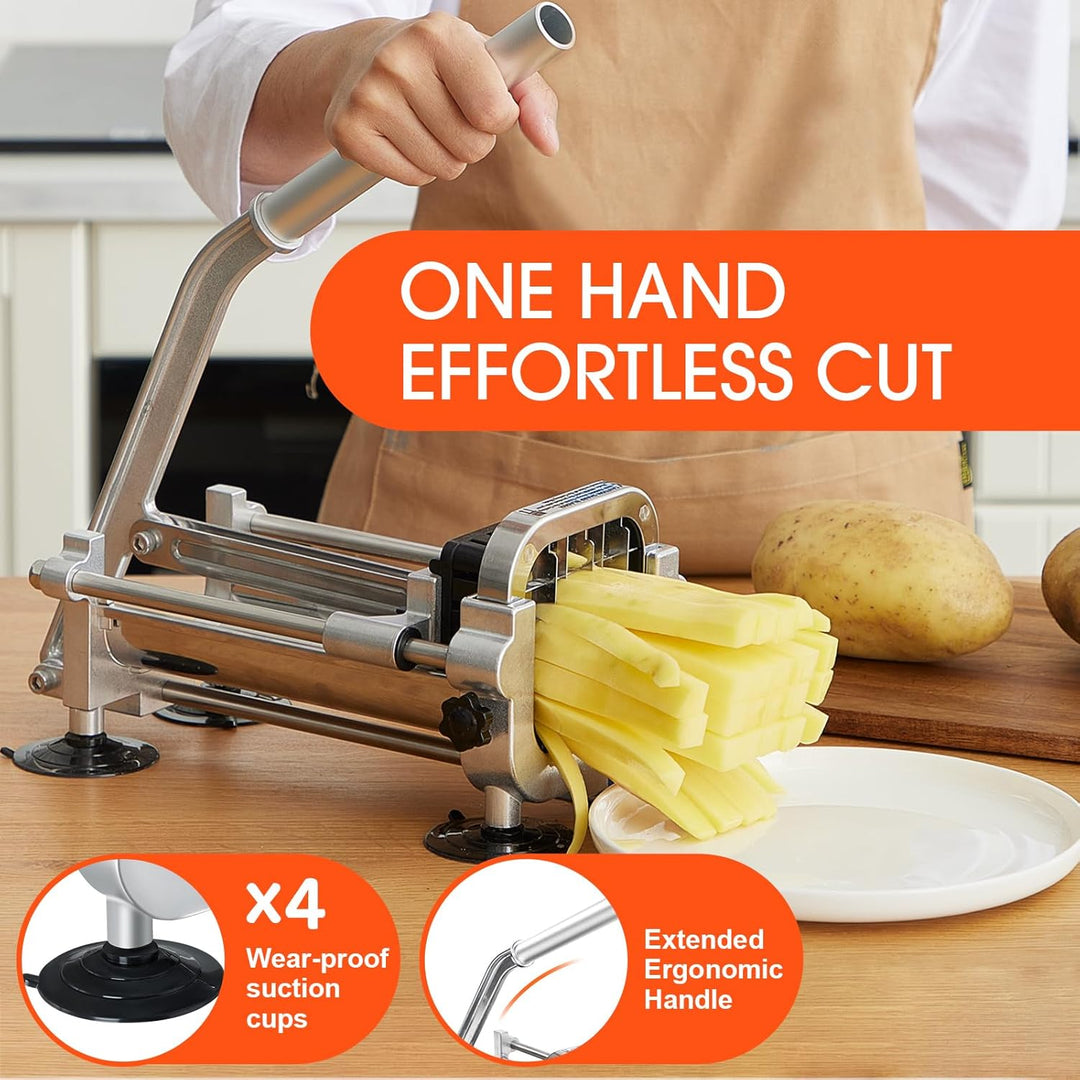 Elegante cortador de papas de acero inoxidable para el hogar, esencial para una preparación de alimentos rápida y fácil.