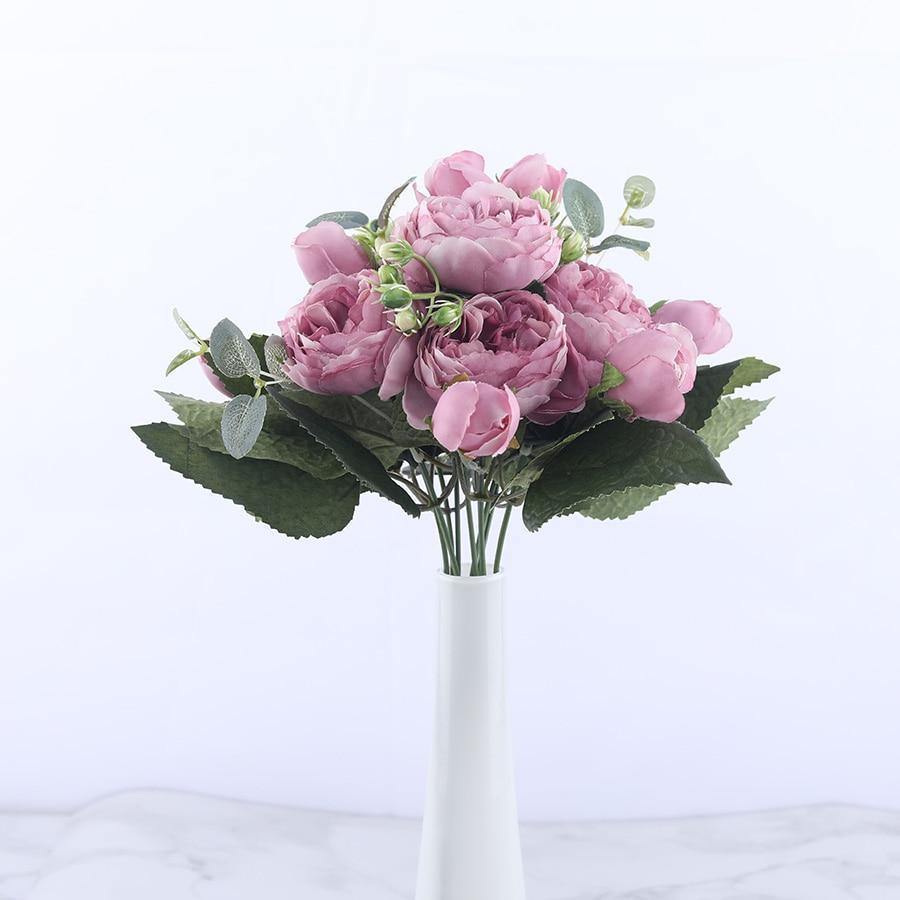 Juego de 9 peonías artificiales de seda de 30 cm, ideal para crear impresionantes centros de mesa.
