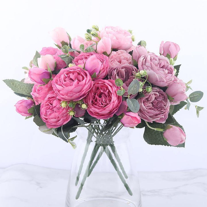 Peonías artificiales de seda de 30 cm (9 piezas) para decoración elegante del hogar u oficina.
