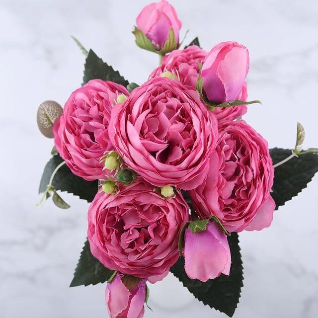 9 piezas de peonías artificiales de seda de 30 cm, un toque floral encantador y práctico.