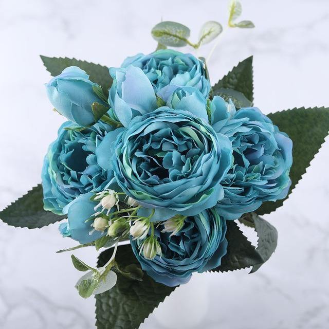 Peonías artificiales duraderas de seda de 30 cm, 9 unidades, belleza floral sin preocupaciones.