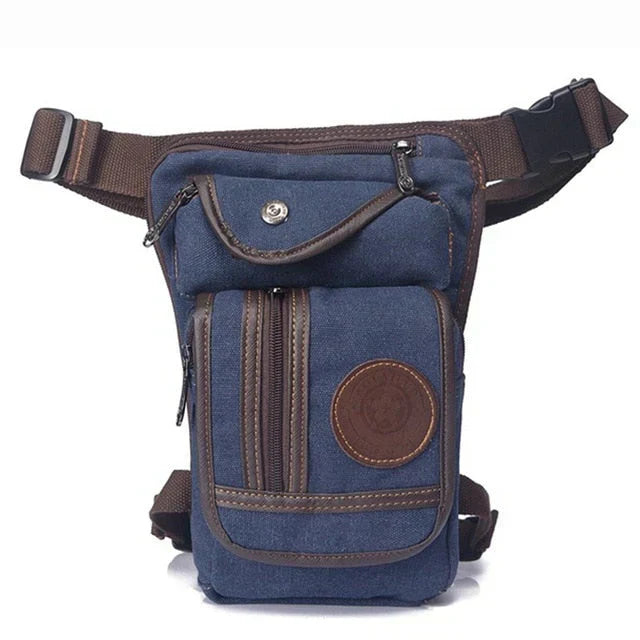Bolsa de pierna unisex negra para deporte, ciclismo o moto, ofreciendo almacenamiento seguro y gran comodidad en viajes.