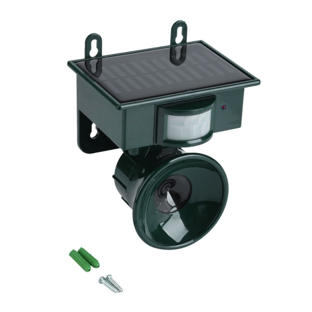 Repelente de aves solar con panel integrado, ideal para mantener pájaros lejos de tu exterior.