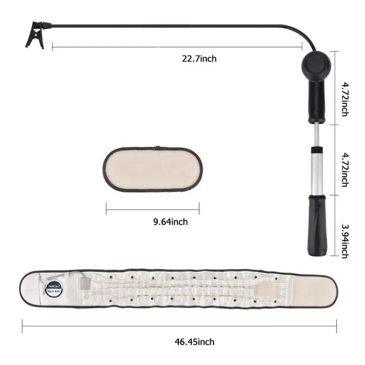 Cinturón de descompresión para espalda. Ofrece soporte lumbar ajustable y alivio efectivo para el dolor crónico.
