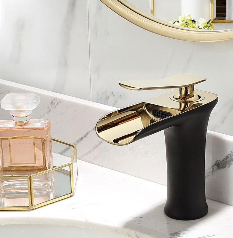Grifo de lavabo con flujo de agua cascada, elegante y moderno, fácil de instalar.