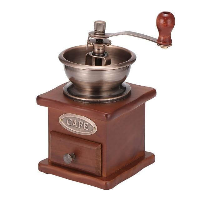 Molino de café manual vintage, accesorio retro decorativo perfecto para tu cocina u hogar.