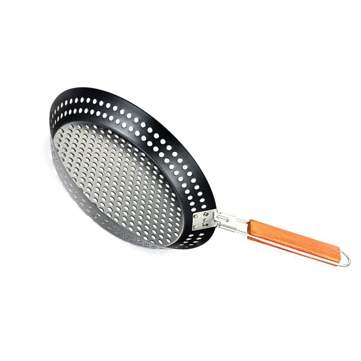Sartén de camping portátil antiadherente para cocina exterior. Utensilio ideal para parrilla y barbacoa al aire libre.