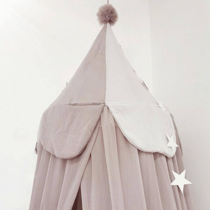 Dosel para cuna infantil de chiffon, estilo circo. Refugio mágico y mosquitera decorativa para niños.