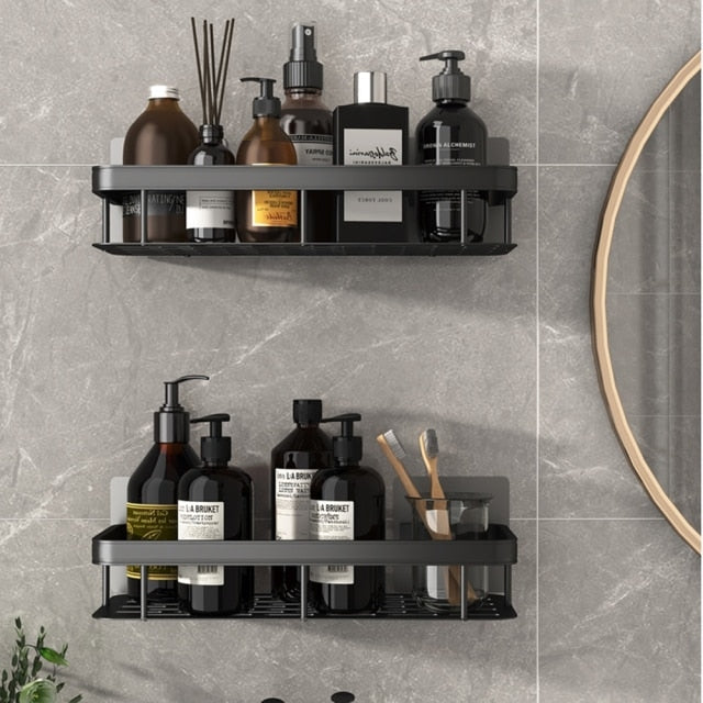 Accesorios de baño: Estante con ventosas fuertes, montaje fácil y seguro sin necesidad de herramientas.