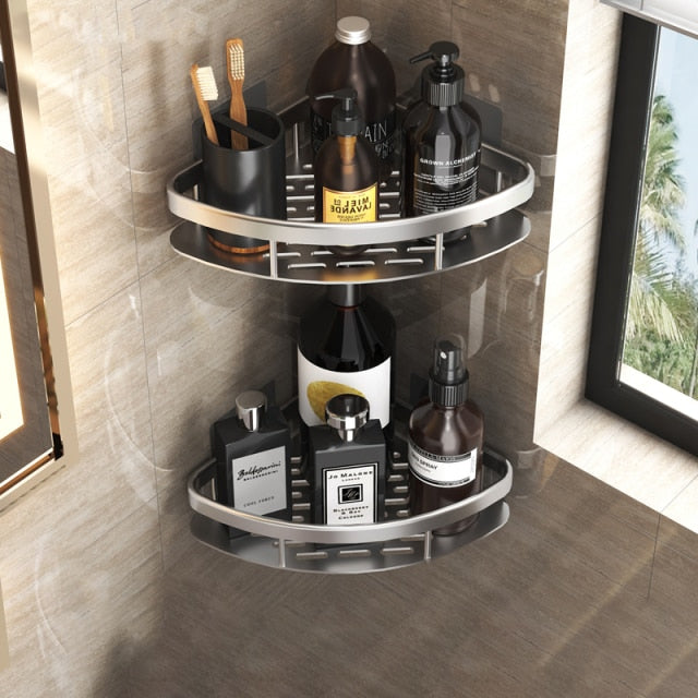 Solución de organización de baño con ventosas, estante flotante para la ducha, en elegante color negro.