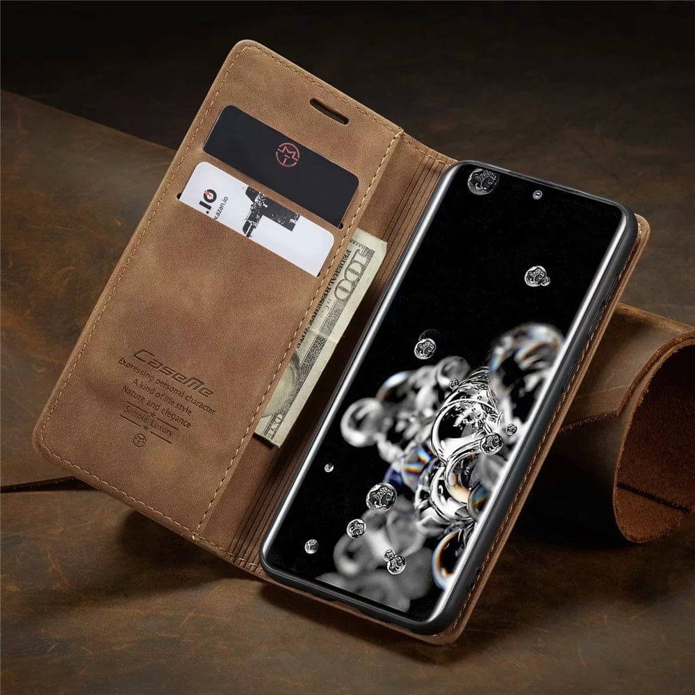 Funda de cartera para Samsung, estuche flip organizador con ranuras para tarjetas de crédito y billetes.