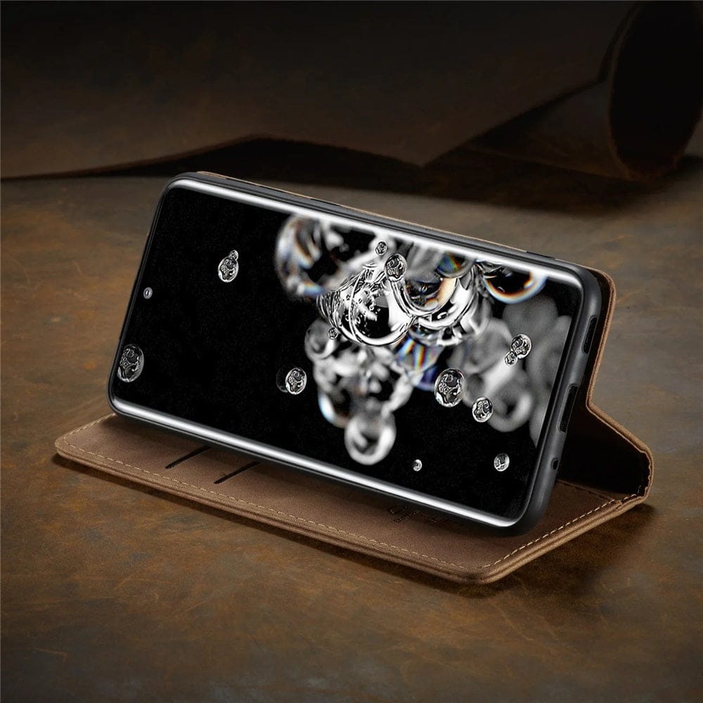 Estuche flip para Samsung de cuero PU, funda protectora tipo cartera para móvil con tarjetero.