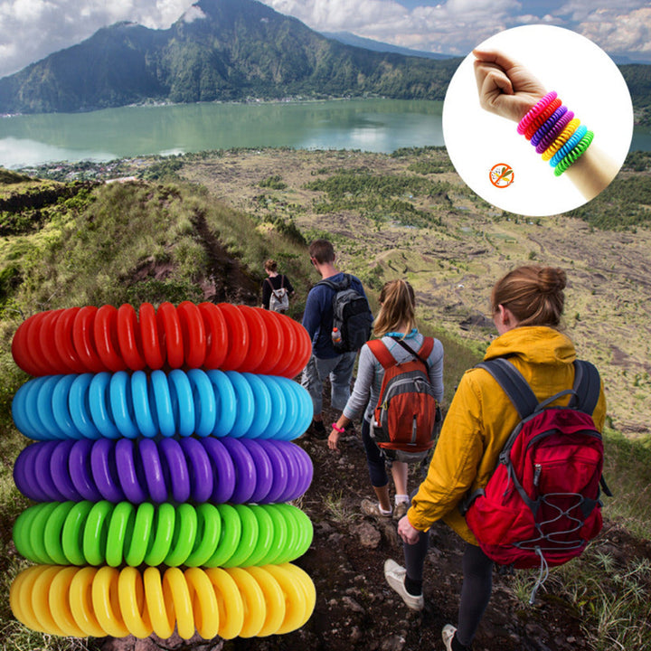 Pulseras antimosquitos familiares, protección natural para niños y adultos en camping y exterior.