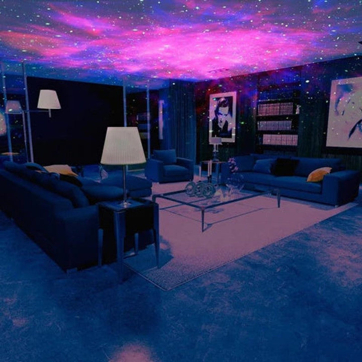 Proyector de galaxia para habitación con estrellas, altavoz Bluetooth y luz nocturna ajustable.